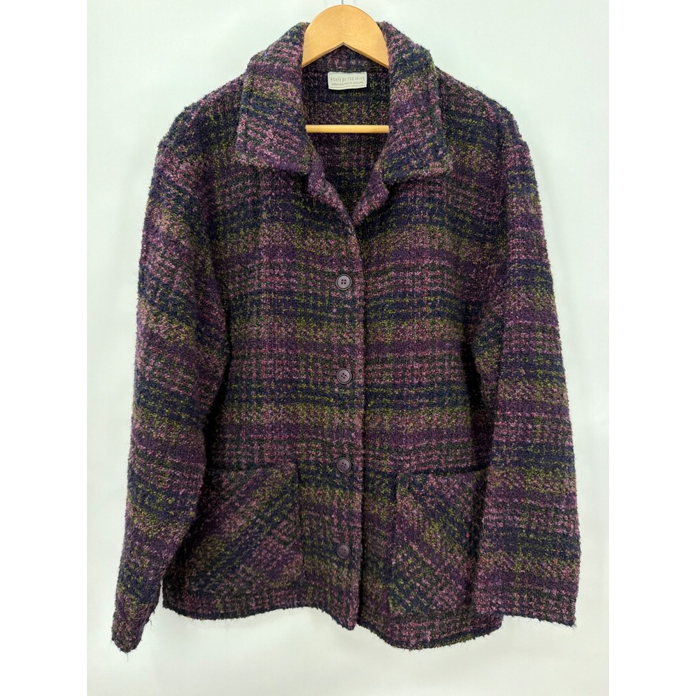 Weave of the Irish Wool Blend Boucle Jacket Purple Green Made in Ireland Large